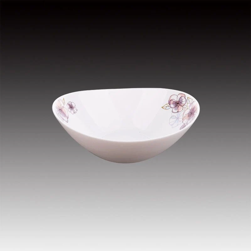 8inch New Design OEM Custom Fancy Flower Decal Dinner Dish Opal Glass Rice Bowl for Restaurants