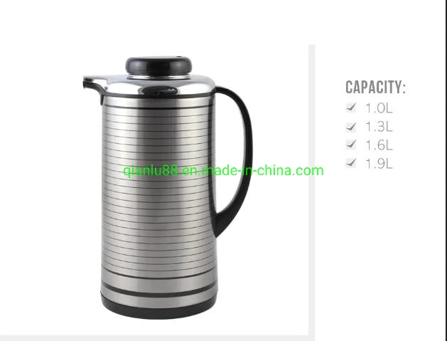 Super High Quality 1.0L/1.3L/1.6L/1.9L Thermal Tea Coffee Pot Metal/Steel/Iron Vacuum Jug with Pink Glass Refill