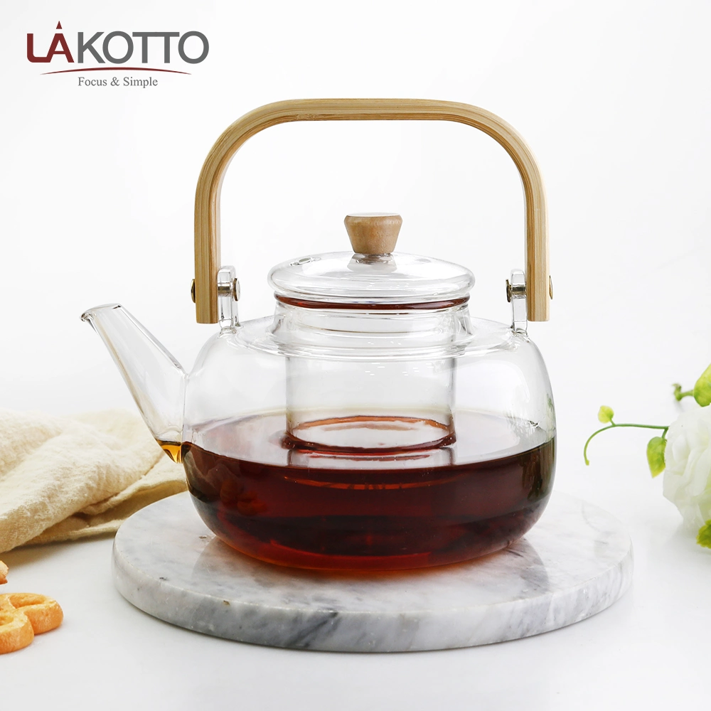 900ml Wooden Handle Glass Teapot Can Be Customized Logo Heating Glass Jug