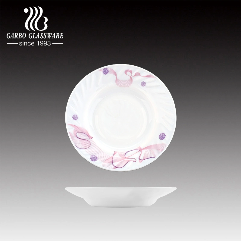 Opal Glass Dessert Plate 6 Inch Round Shape Deep Soup Plate for Daily Use Decal Printing Poland Hot Sales Glass Tableware Food Serving Dishes