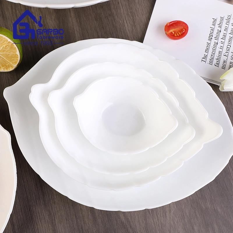 Microwave Safe Leaf Design White Opal Glass Bowls 7