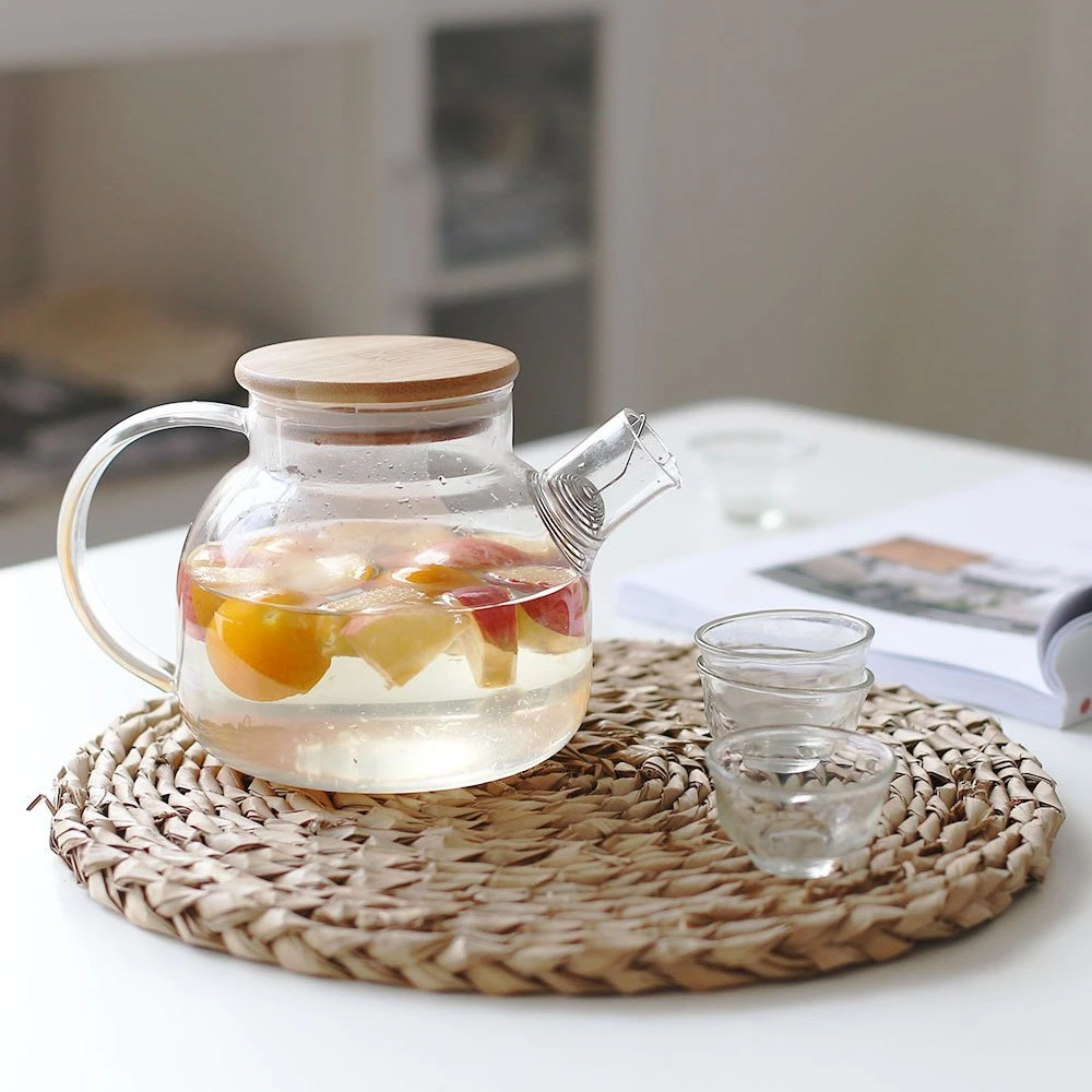 Transparent Teapot Heat Resistant Glass Tea Pot with Infuser and Bamboo Lid