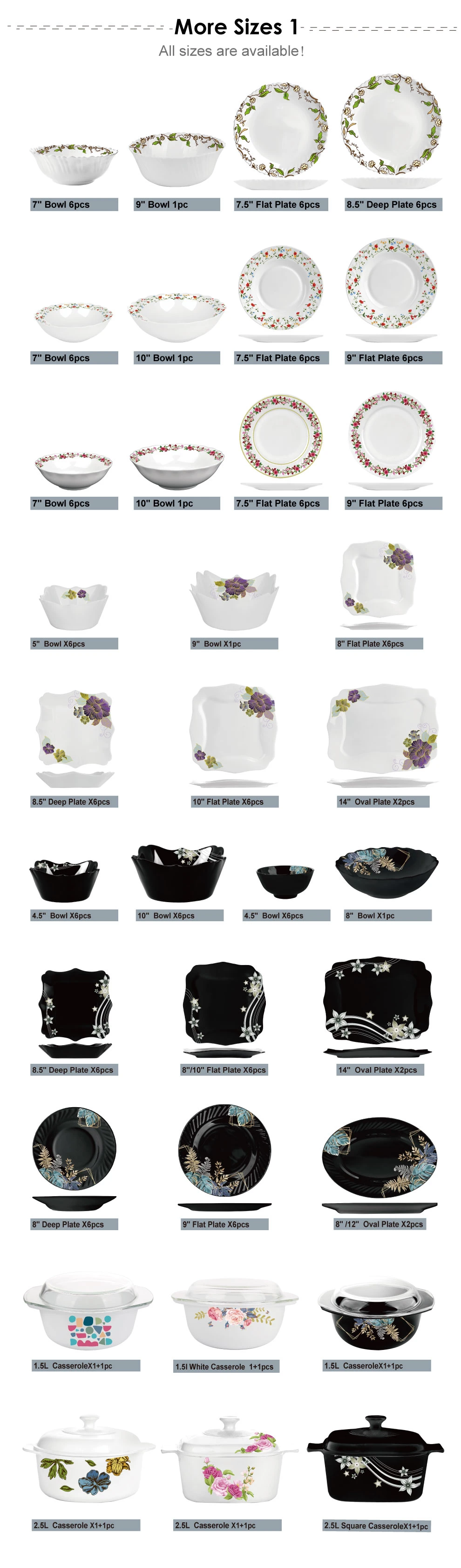 8inch New Design OEM Custom Fancy Flower Decal Dinner Dish Opal Glass Rice Bowl for Restaurants